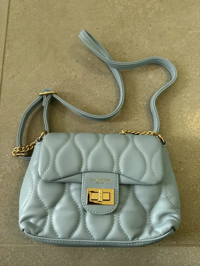 Sac à bandoulière bleu clair David Jones, très bon état, 22x14cm