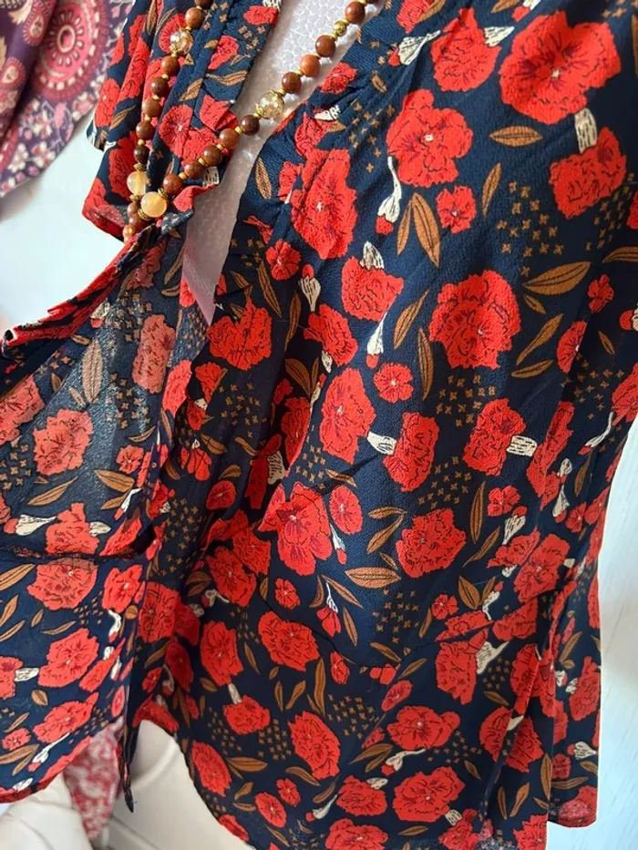 🌺 Chemisier cache-cœur bohème romantique S/36 Andy & Lucy Boho chic floral wrap blouse🌺 - photo numéro 9