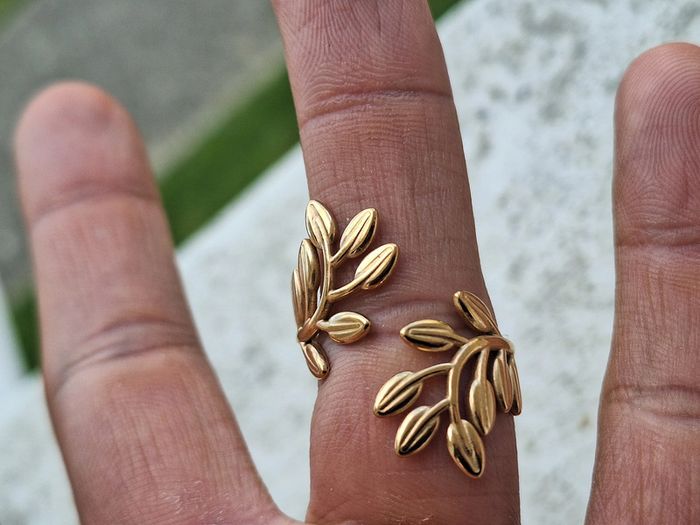 Bague Ouverte Doré motif feuilles acier inoxydable Bague design ouvert Ajustable bague Pour elle - photo numéro 5