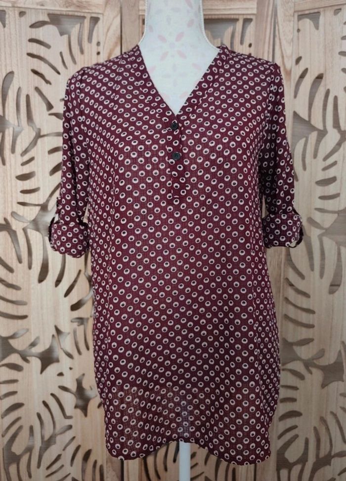 Blouse fluide bordeaux imprimé cercles - Manches 3/4 Actuelle - photo numéro 3