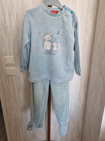 Ensemble pyjama garçon 3 ans Tissaia Oursons & étoiles bleu gris à rayure coton polyester