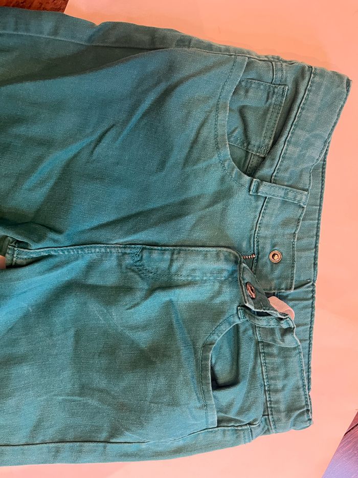 Jean réglable a la taille bleu turquoise bouton pression canifa 9/10 ans - photo numéro 5