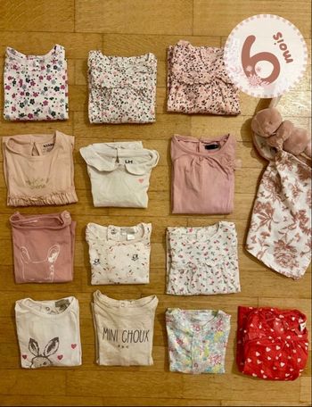 13 T-Shirts Manches Longues Bébé Fille - Taille 6 Mois 💖