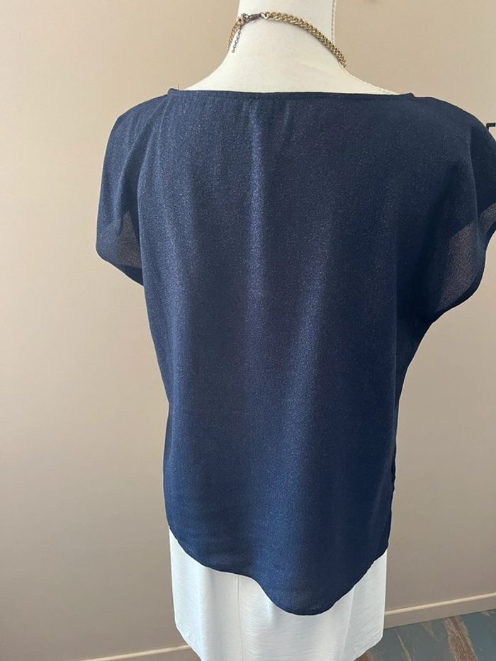 Blouse fluide chic bleu marine pailletée taille L - photo numéro 5