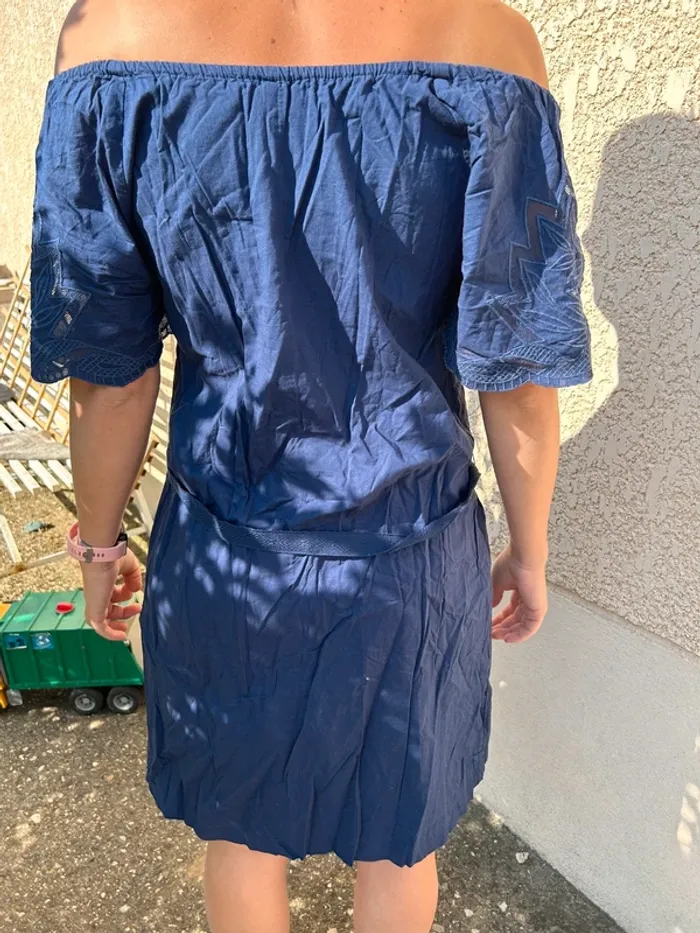 Robe d’été, robe épaules dénudées femme, bleu, taille 36 - photo numéro 2