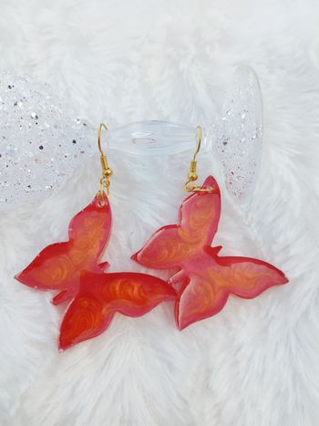Boucles d'oreilles papillons rouge orange 