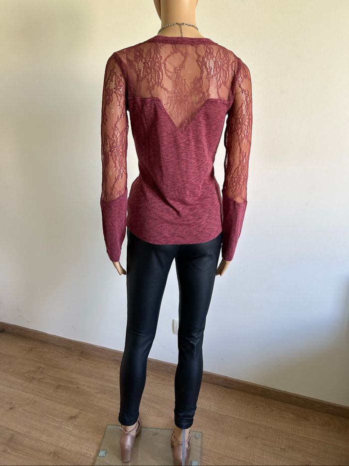 Haut bordeaux avec dentelle LPB Woman taille M bon état - photo numéro 6