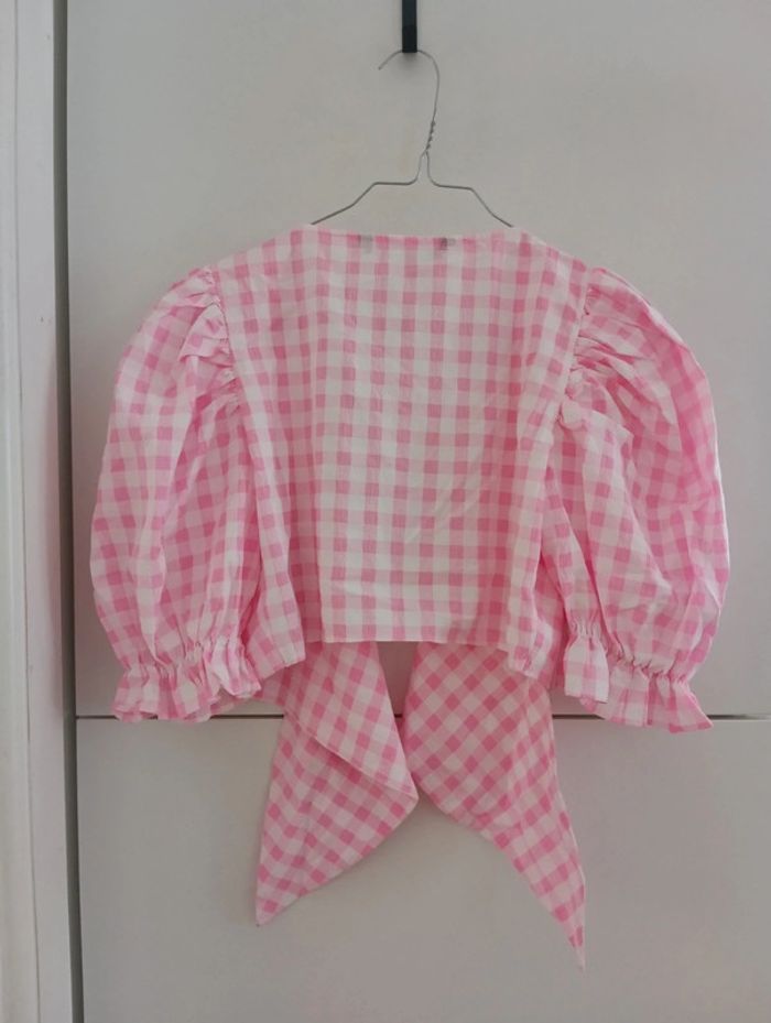 Top à nouer Zara à carreaux rose taille L - photo numéro 7