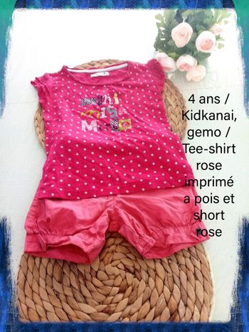 4 ans Ensemble kidkanai, gemo Tee-shirt rose a pois imprimé et sort rose print été /excellent état
