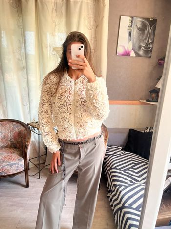 Veste bomber bombardier fleurie à froufrous zip drip vintage y2k 2000yer