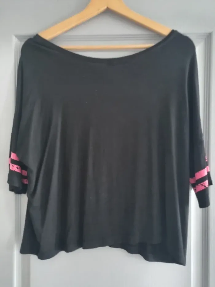 T-shirt manches courtes oversize femme - Taille M / 38 - Mim - Noir et fuchsia - photo numéro 3