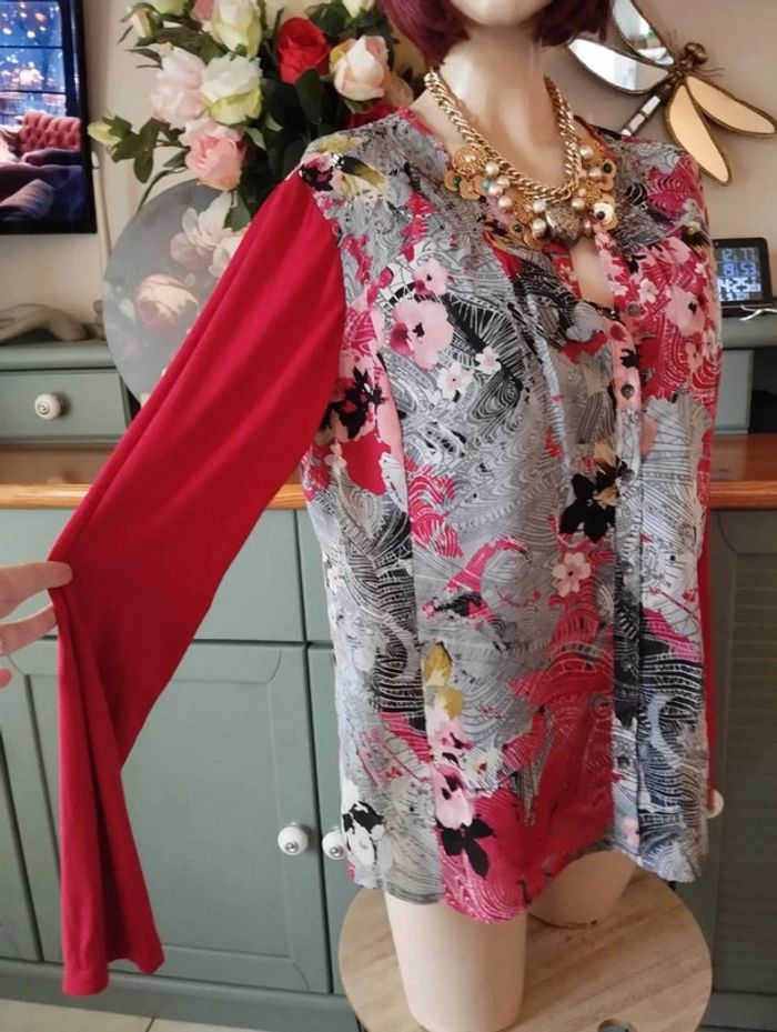 🌹 Blouse Fleurie Bi-Matière & Sequins Jac-Jac T42/44🌹 - photo numéro 13