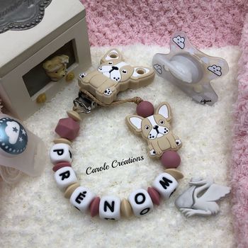 Attache tétine personnalisé en silicone bulldog fille 