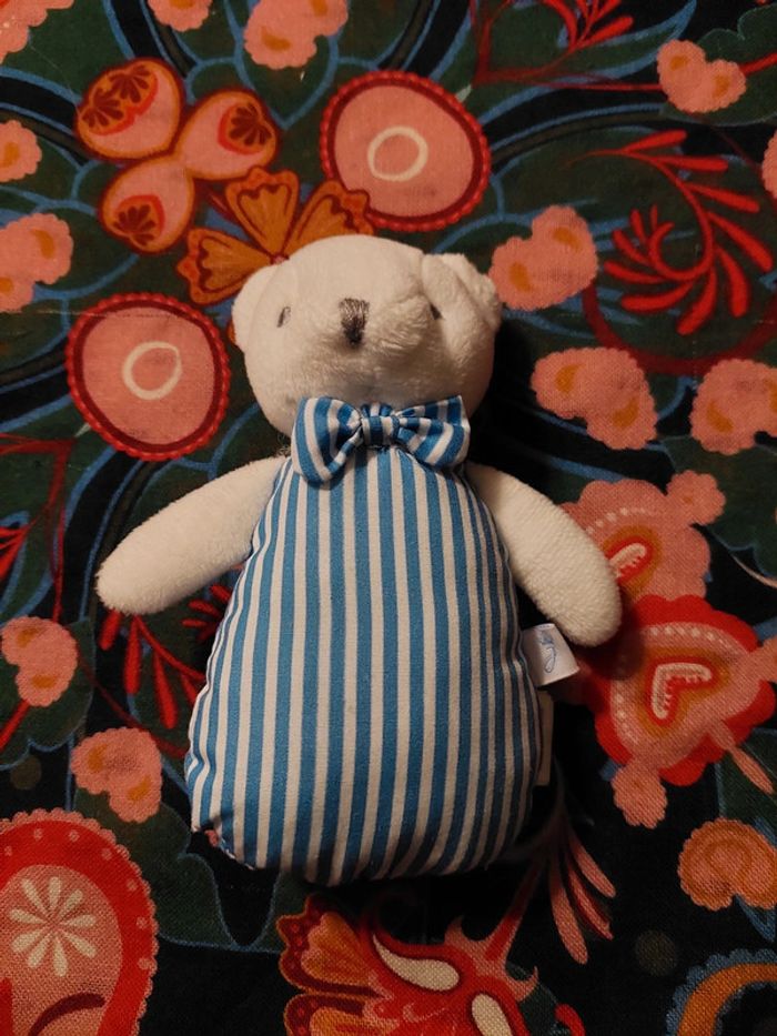 Jacadi - mini doudou ourson à rayures bleues