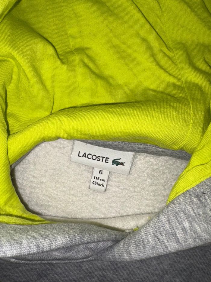 Pull à capuche gris & jaune - Lacoste authentique - photo numéro 4