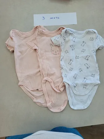 Lot 3 bodies manches courtes TEX 3 mois