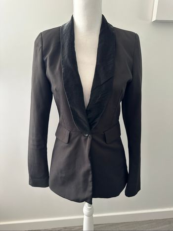 Blazer long cintré noir et velours Vintage T36 S