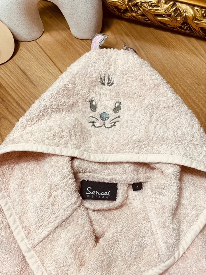 Taille 4 ans peignoir éponge fille maison sensei rose pâle * chat * 🩷 - photo numéro 5