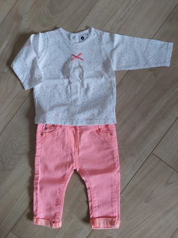 Ensemble fille tee-shirt ML et jeans/pantalon 6 mois (78)
