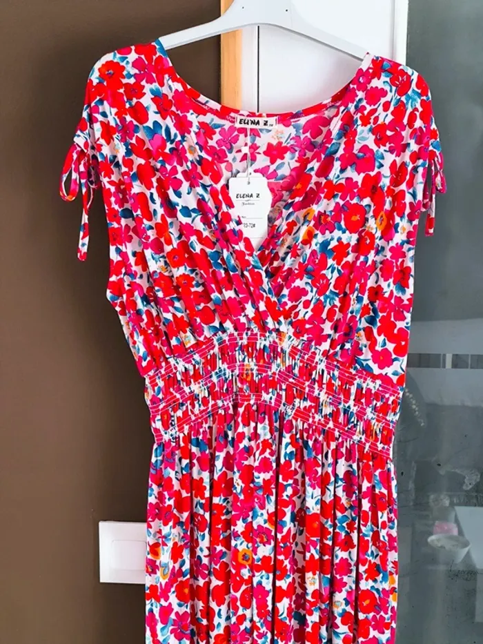 Robe longue femme été rouge et blanche à fleurs TU 38 à 46 - photo numéro 11