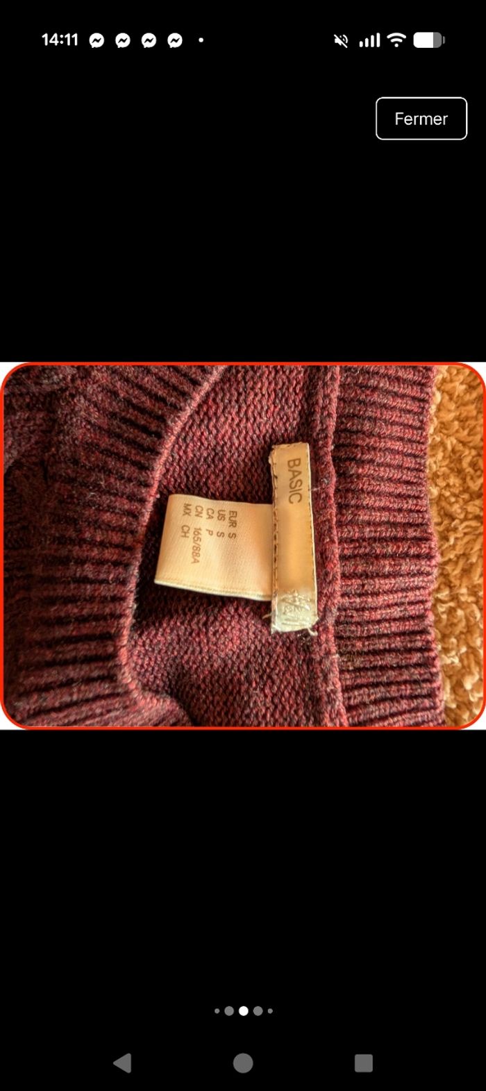 Pull en maille torsadée bordeaux H&M - Taille S en très bon état - photo numéro 6