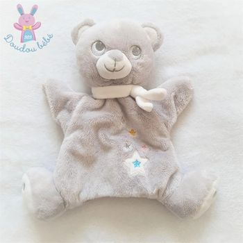 Doudou Ours marionnette gris blanc étoiles Mots d'Enfants