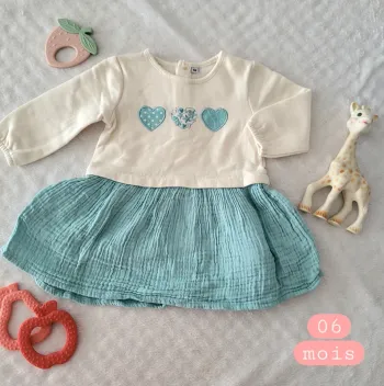 Robe hiver crème et bleu claire 06mois