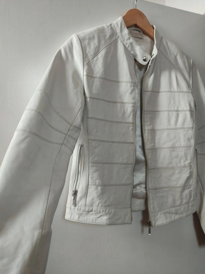 Veste femme blanche cuir d'agneau 38 Camaïeu Bon état - photo numéro 7