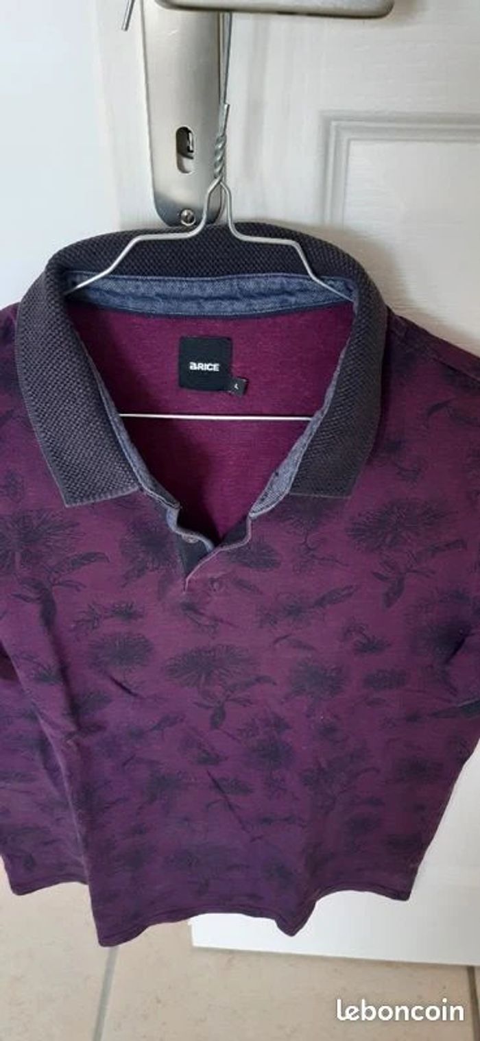 Polo violine motifs fleurs noires / Brice / Taille L