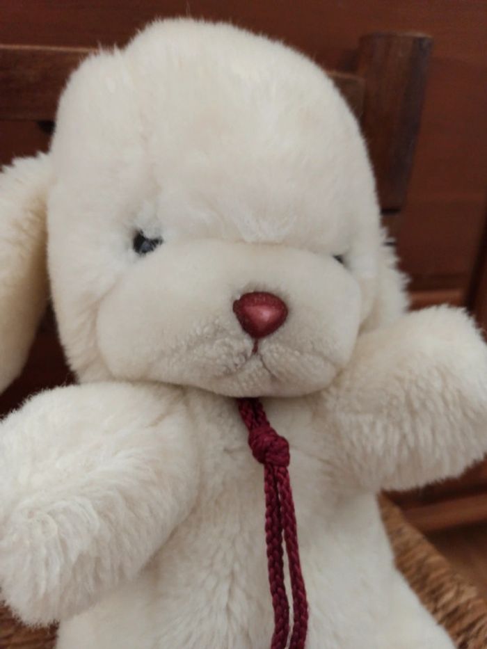 peluche vintage Gund chien blanc grelot - photo numéro 4