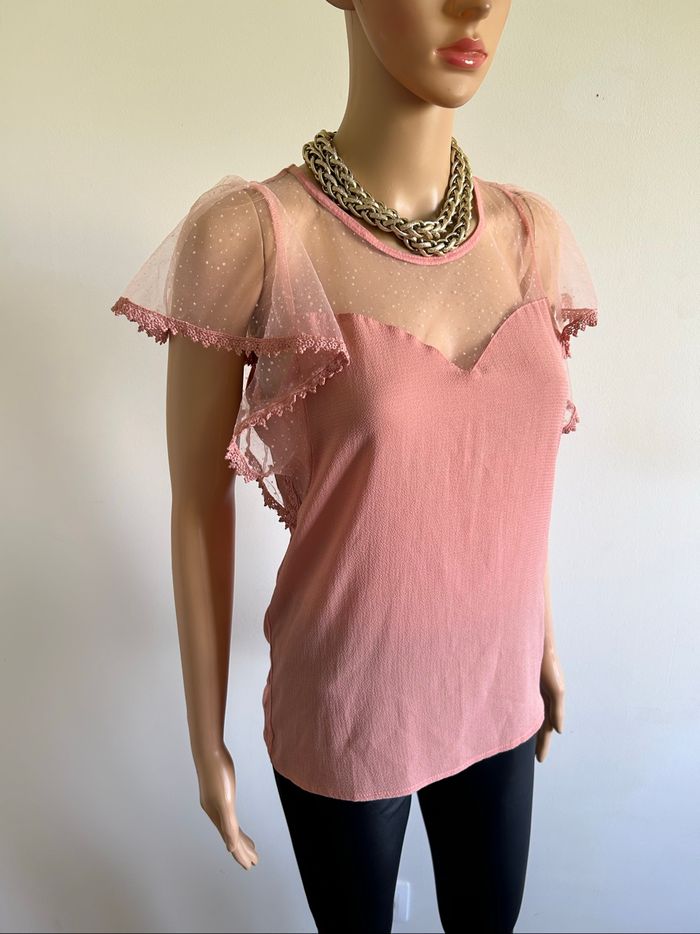 Blouse rose à manches courtes Naf Naf taille S comme neuve - photo numéro 2