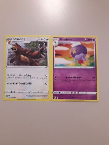 Ursaring + Grodrive lot de 2 cartes Pokémon neuves