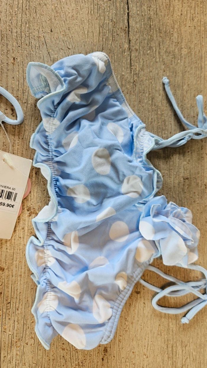 Bikini bleu clair à points blancs, Archimède, Bi Iwana Riviera 50, 12 ans, neuf - photo numéro 5