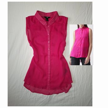 Blouse chemise rose en voile sans manche XS S 34 36 h&m