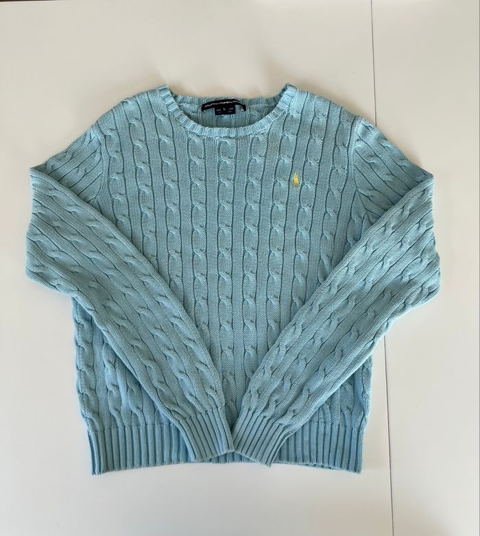 Pull torsadé bleu clair Ralph Lauren taille S
