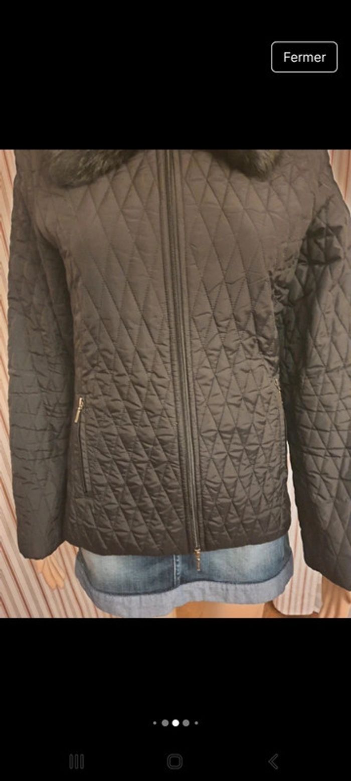 Veste Matelassé Stefanel noire fr 38 col fourrure - photo numéro 4