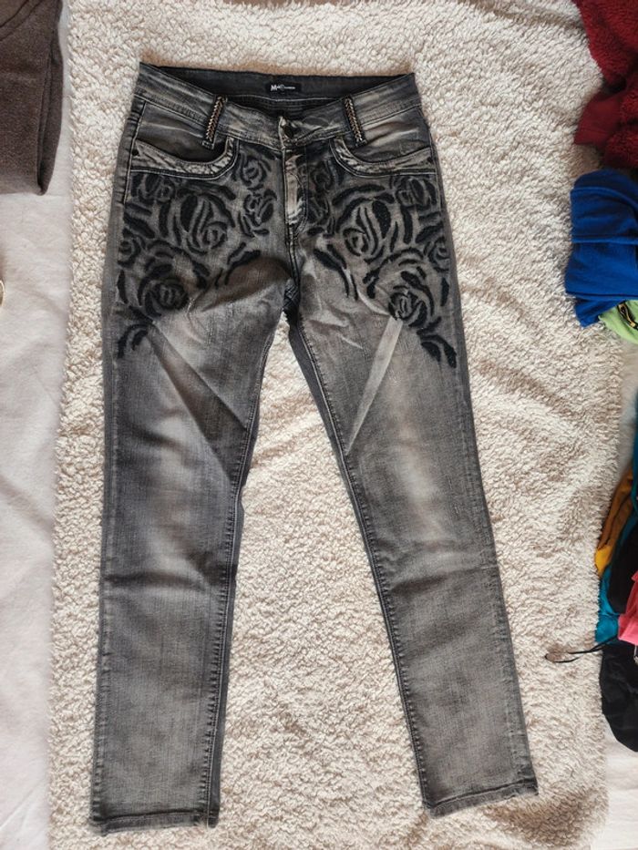 Jean droit gris motif floral Mosquitos T.36/S - photo numéro 2