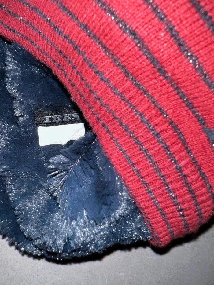 Bonnet avec pompon (imitation fourrure) à petites rayures - Ikks - Étoiles - Rouge - 3/4 ans - photo numéro 4