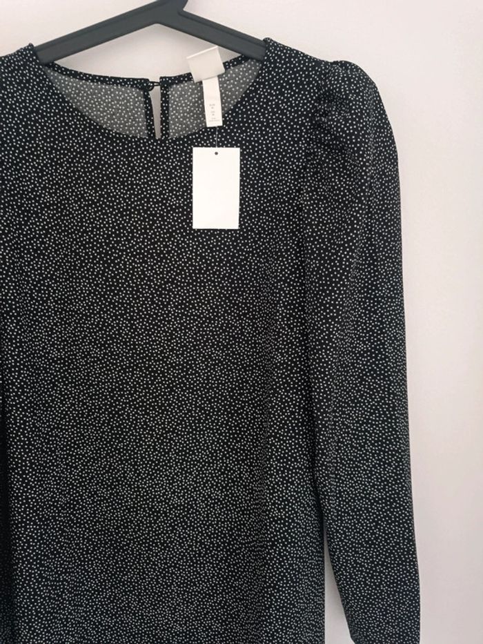 Robe habillée noir à pois blanc manches bouffantes Taille M H&M Neuf avec étiquette