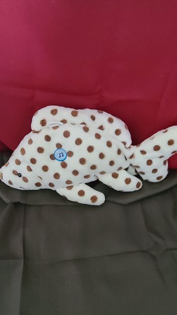 DOUDOU PELUCHE GIPSY POISSON BLANC ECRU POIS MARRON 20cm - TTBE - MUSICAL HS
