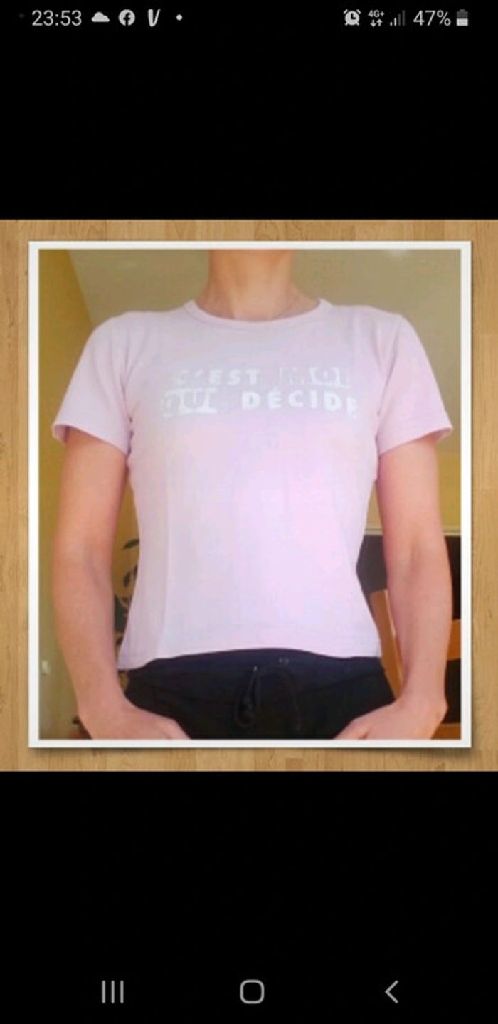 Petit haut tee-shirt femme taille 36 rose et blanc - photo numéro 2
