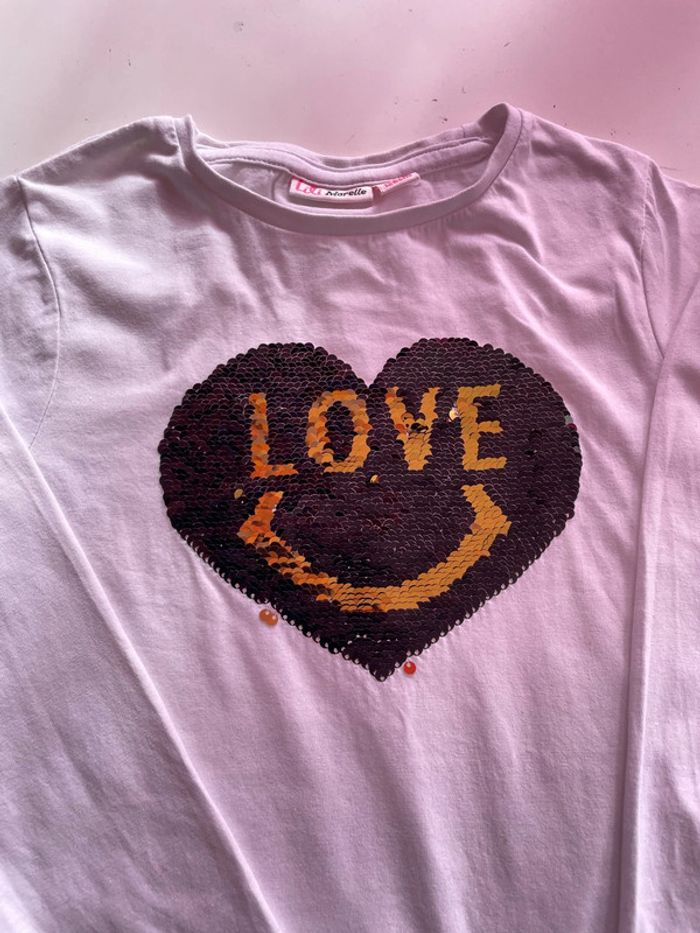 T-shirt manche longue 8 ans cœur en sequin double côté - photo numéro 3