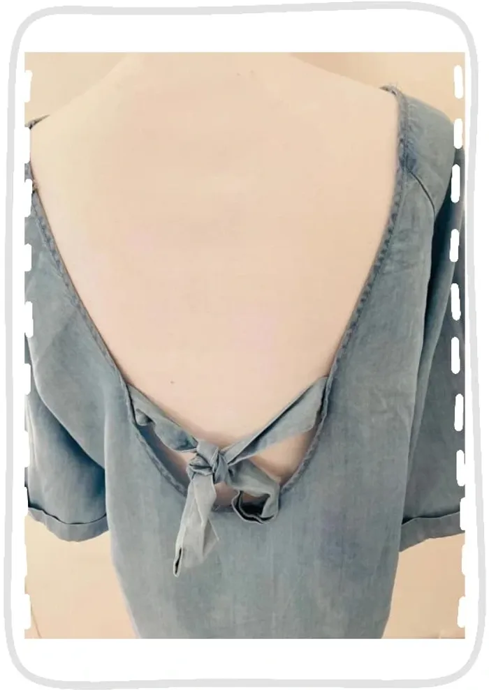 Promod Blouse Dos Ouvert Bleu Ciel Taille 36/38 S/M - photo numéro 5