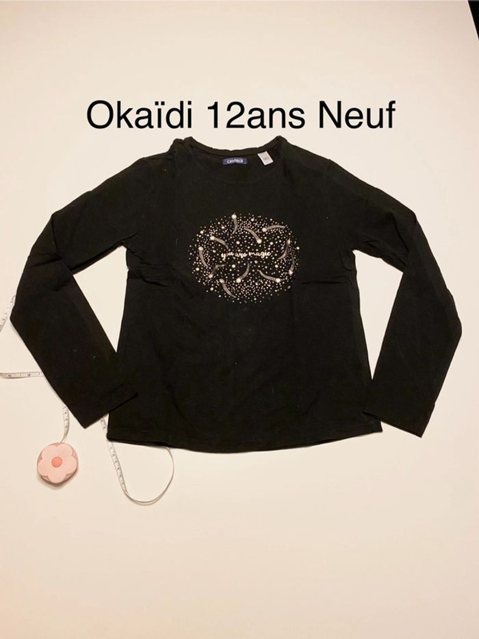 Tee shirt ML noir magic Neuf Okaïdi 12 ans