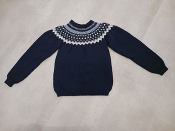 Pull marine et jacquard 38 tricoté main Esquimaux neuf