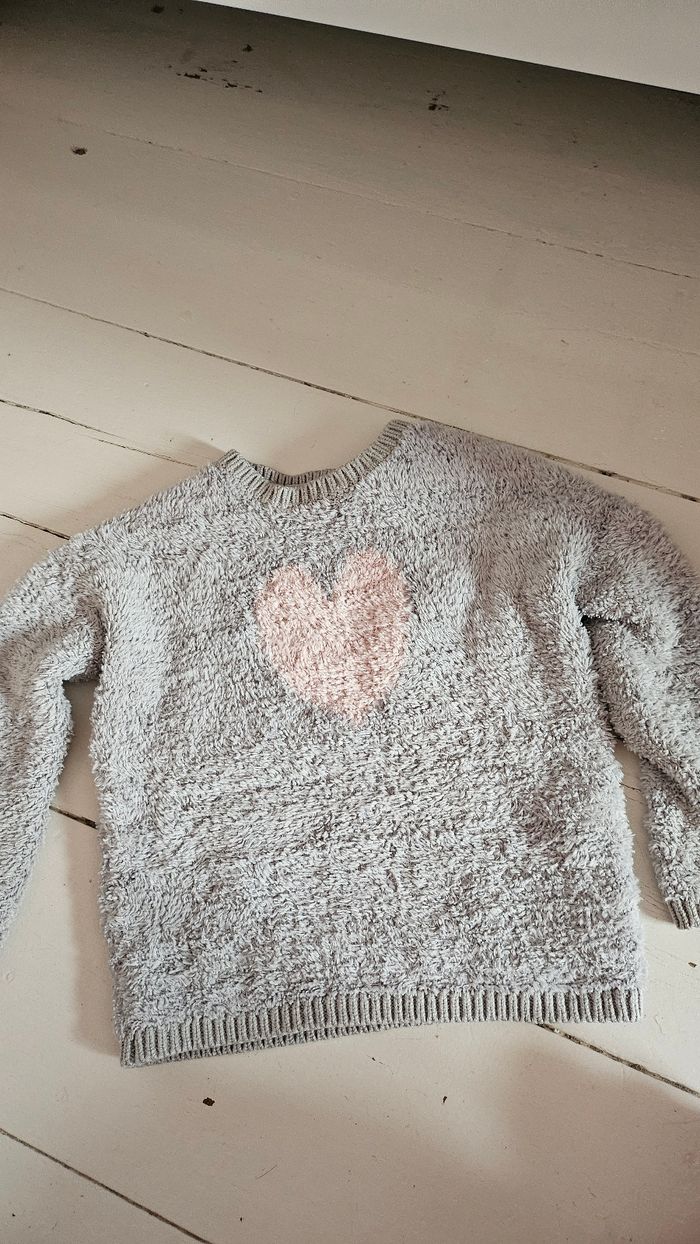 Pull Rose et Gris Cœur Okaidi 3 ans
