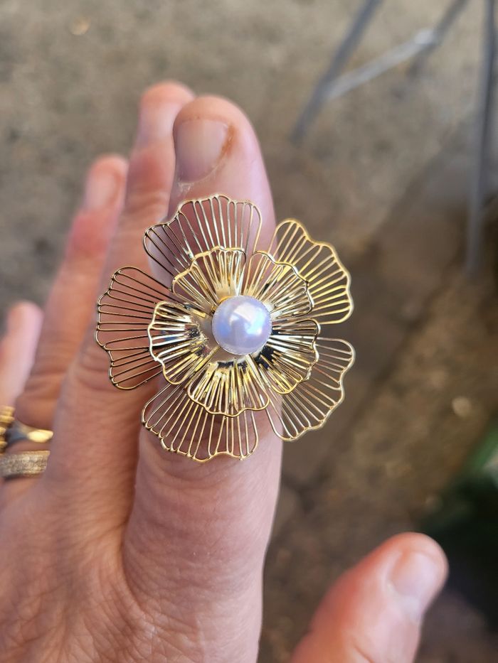 Bague fleur avec perles en acier inoxydable - photo numéro 4