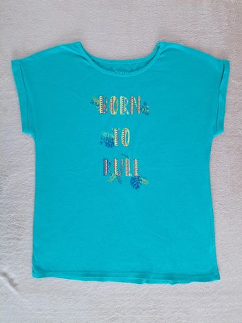 T-shirt manches courtes 10 ans In Extenso vert turquoise à inscription jaune