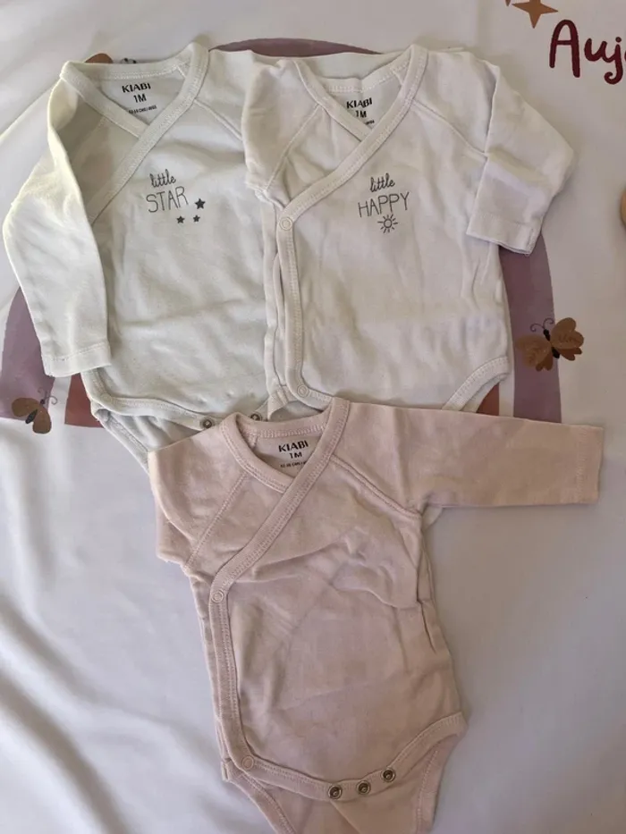 Lot de 3 bodies manches longues - Taille 1 mois - Fille - Kiabi