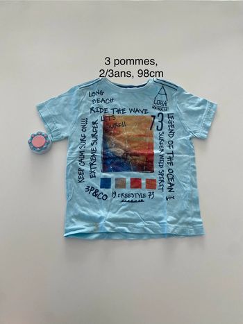 Tee-shirt bleu clair 3 pommes 3 ans